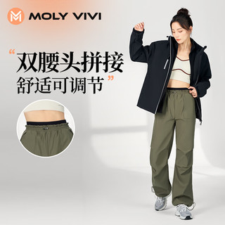 MOLY VIVI 魔力薇薇 冲锋软壳裤女冬防风裤登山工装裤魔力薇薇molyvivi经典黑