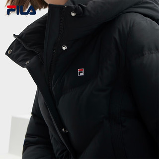 FILA斐乐女士中长款羽绒服2023冬休闲时尚保暖上衣 正黑色-BK 175/92A/XL