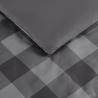 Serta Simply Clean Alex Soft 5 件套 Buffalo 格子床上用品全套床上用品棉被套装,带床单和枕套,四季皆宜,单人床/单人床 XL,炭黑色