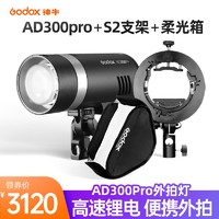 Godox 神牛 AD300PRO外拍闪光灯大功率户外人像影棚摄影灯TTL高速测光锂电口袋便携补光 AD300Pro标配+S2支架+柔光箱 标配