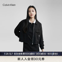 Calvin Klein  Jeans24春季女简约布标大口袋衬衫式翻领针织开衫J222555 BEH-太空黑 M