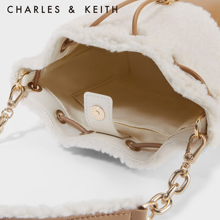 CHARLES&KEITH23冬季拼接毛绒抽绳斜挎水桶包女CK2-10782280-1 Camel驼色 S