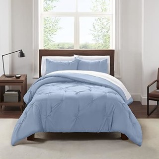 Serta Simply Clean 轻质 7 件套褶皱床,四季皆宜,大号双人床,天蓝色