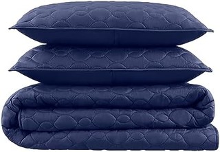 SERTA 简单舒适柔软现代 3 件套纯色床上用品被套装带枕套,适用于四季,大号双人床,*蓝