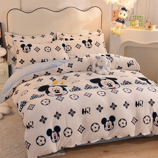 Disney 迪士尼 四件套A类可水洗牛奶绒家用被套床单多套件快乐米奇 被套200*230床单230*240枕套*2