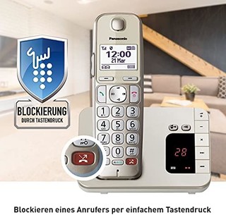 Panasonic KX-TGE262GN Schnurlostelefon mit Anrufbeantworter (Bis zu 1.000 Telefonnummern sperren, übersichtliche Schriftgröße mit starkem Kontrast , extra lauter Hörer, Voll-Duplex Freisprechen)