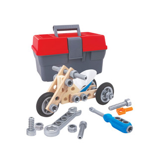Hape木质木匠工具盒 螺母拆装玩具男孩炫酷工作台3-6-8岁男女童玩具 摩托车拼装工具套 E3037