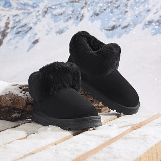 热风冬季女士时尚加绒加厚休闲靴保暖舒适圆头雪地靴潮 02棕色 35(正码)