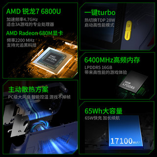 A1L 奥克PC游戏掌机 WIN11系统Steam单机网游红白机游戏机65Wh AMD锐龙 7 6800U 8英寸 32G+1T