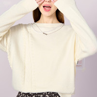 HIGH DAY 轩日 秋冬宽松圆领毛衣毛衫甜美设计感落肩针织衫