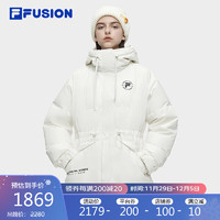 FILA FUSION 斐乐潮牌中长款羽绒服女2023冬保暖连帽收腰上衣