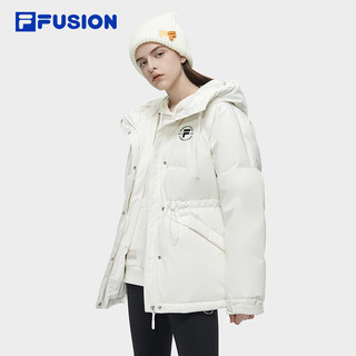 FILA FUSION 斐乐潮牌中长款羽绒服女2023冬保暖连帽收腰上衣