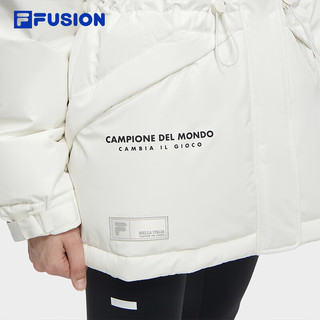 FILA FUSION 斐乐潮牌中长款羽绒服女2023冬保暖连帽收腰上衣