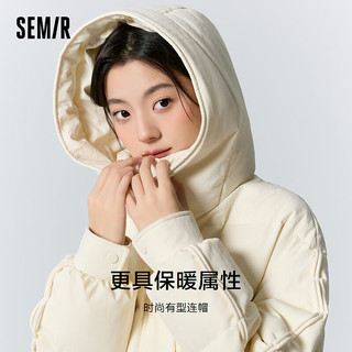 Semir森马羽绒服女中长款连帽冬季2023宽松肌理外套小众 奶白10501 155/80A/S