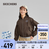 斯凯奇（Skechers）秋冬季复古潮流咖色百搭气质短款棒球拉链外套女L423W042 热熔巧克力/02Z9 S