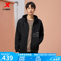 XTEP特步针织连帽外套冬季加绒保暖上衣977429940202 正黑色 L
