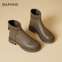 达芙妮（DAPHNE）烟筒马丁靴女冬靴子厚底增高黑色时尚法式小短靴瘦瘦靴 卡其色 38