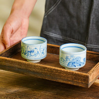 美浓烧 Mino Yaki）日本美浓烧茶杯套装 釉下彩杯子礼盒 日式风情家用陶瓷杯 2个一对木盒装