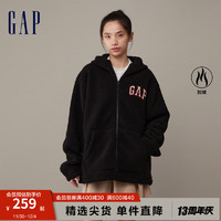 Gap男女装冬季2023LOGO仿羊羔绒宽松廓形卫衣841337连帽衫 黑色 185/104A(XXL)亚洲尺码