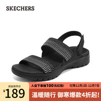 SKECHERS 斯凯奇 夏季女子凉鞋厚底魔术扣纯色运动休闲凉鞋女140316 黑色/灰色/BKGY 36