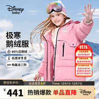 迪士尼（DISNEY）童装儿童女童连帽鹅绒中长羽绒服工装保暖外套23冬DB341KE32粉100