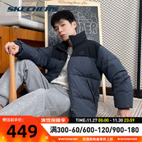 斯凯奇（Skechers）男装女装 冬季简约休闲短款外套轻质保暖运动羽绒服 墨灰色/拉链口袋/店长主推 XL