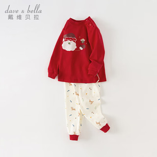 戴维贝拉（DAVE＆BELLA）儿童内衣套装秋冬男童秋衣秋裤圣诞小童睡衣女童家居服两件套 红色 80cm(身高73-80cm)