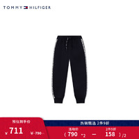 TOMMY HILFIGER 童装男提花织带抽绳腰束脚运动休闲裤TH2332013 藏青色002 8/130cm