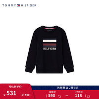 TOMMY HILFIGER 童装男简约条纹字母印花圆领套头卫衣TH2332009 黑色002 4/110cm