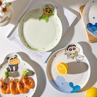 摩登主妇蜡笔小新创意造型盘儿童卡通餐盘异形盘子高颜值陶瓷圆盘 小新异形碗盘组合-熊猫