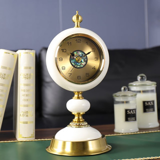 汉时（Hense）创意轻奢陶瓷座钟客厅书房桌面台钟台式石英钟表装饰摆件HD6022 白色