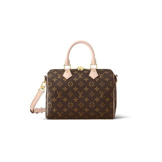 LOUIS VUITTON 欧洲LV路易威登Speedy 25棕色帆布老花牛皮手柄手提枕头包