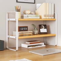 坤奉桌面置物架铁艺桌上书架书桌收纳小架子宿舍化妆品整理架办公 双层【原木色+白架】30长