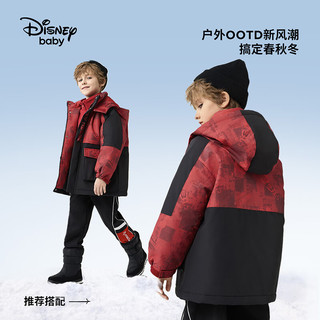 迪士尼童装户外棉服三合一两件套冬卡通保暖外套 红底暗格米奇 110cm