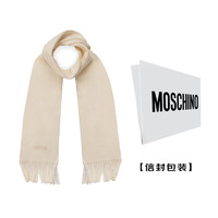 MOSCHINO 围巾 男女通用羊毛徽标刺绣流苏围巾 50092 M5165 002 米黄色