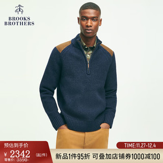 布克兄弟（BrooksBrothers）男士23冬绵羊毛立领半拉链针织毛衣 4004-藏青色 XL