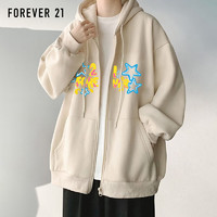 FOREVER 21 美式复古卫衣男秋季潮流休闲外套运动连帽开衫上衣 杏色 XL