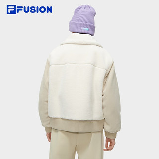 FILA FUSION斐乐潮牌棉服女2023冬时尚休闲仿羊羔绒翻领外套 糖砂白-IV 165/84A/M