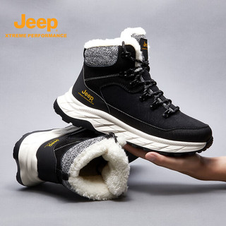 Jeep吉普男鞋户外舒适软底保暖登山雪地靴加绒滑雪棉鞋马丁靴子男 黑色 42