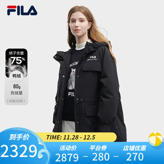 FILA 斐乐女士羽绒服时尚简约宽松保暖连帽上衣 正黑色-BK 170/88A/L