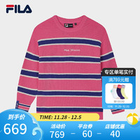 FILA 斐乐款织衫时尚宽松条纹毛衣 鲜粉红-PK 180/100A/XL