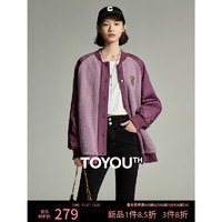 TOYOUTH 初语 深紫色加厚拼接毛绒立领棒球服棉衣女棉服厚外套 深紫色 L