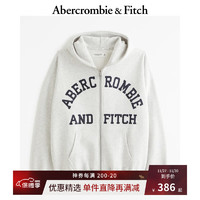 ABERCROMBIE & FITCH【美式学院标志】男女同款 秋冬外套连帽拉链抓绒卫衣 354004-1 浅麻灰色 L (180/108A)