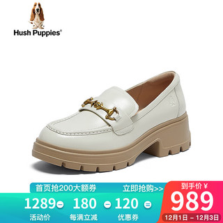 暇步士（Hush Puppies）皮鞋女士厚底休闲一脚蹬时尚乐福鞋Q1M03AA4 白色 35