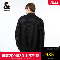 杰克·琼斯（JACK&JONES）2023冬休闲字母刺绣装饰不同材质拼接宽松男士夹克外套223409016 E40黑色 180/100A/L