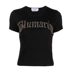 Blumarine 女士黑色钻饰logo半袖T恤