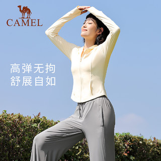 骆驼 CAMEL瑜伽服冰感防晒外套吸湿速干轻薄透气户外服一体连帽浅色 Y24BA06021，淡月黄 S