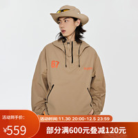 卡帕（Kappa）防风衣2023男半拉链套头衫梭织休闲连帽抽绳长袖KPCEDFJ01 北欧沙色-6353 XXL