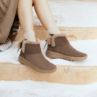 斯凯奇（Skechers）女靴冬季加绒保暖雪地靴一脚蹬松糕底短靴子 BRN棕色 37