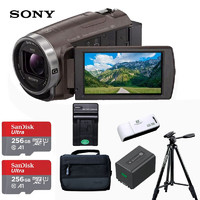 SONY 索尼 HDR-CX680 高清數碼攝像機 5軸防抖 30倍光學變焦（棕色） 家用DV/攝影/錄像 256G套裝